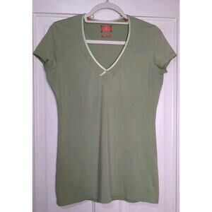 Left Coast Tee Shirt Top Trim Fitted Pima Cotton Green Luxury Women's 3(1130)